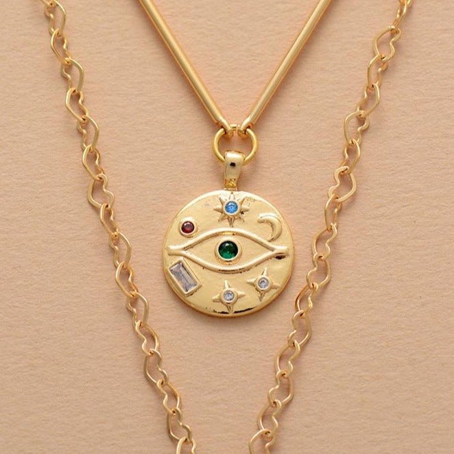 Podwójny naszyjnik z ochronnym sercem z tygrysiego oka