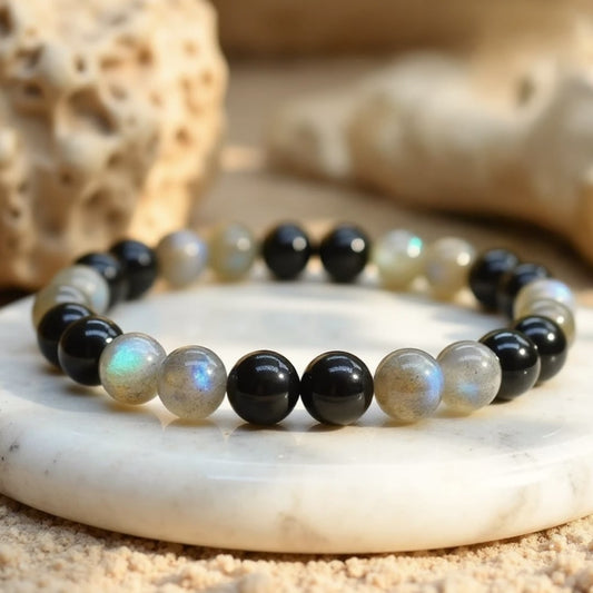 Bransoletka Ucieczka duchowa z labradorytem i obsydianem złotym